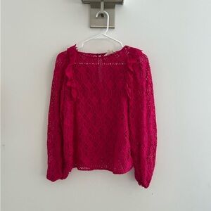 Sezane Red Puff Sleeve Ruffled Blouse